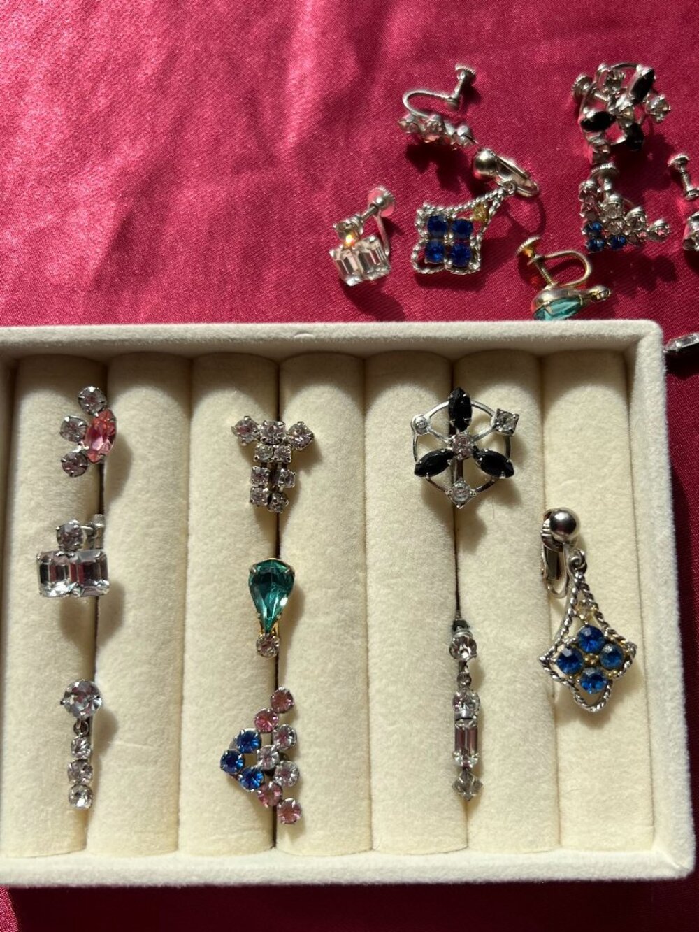 Vintage Rhinestone Mixed Lot Clip On Earrings Silver Tone Mixed Colors - 9 Pairs